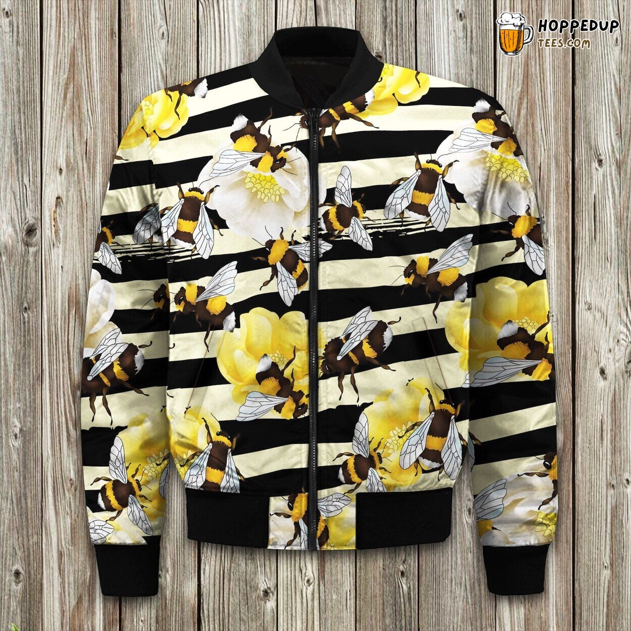 Buzzing Bee Design Winter Bomber Jacket Nature Lover’s Fashion Statement