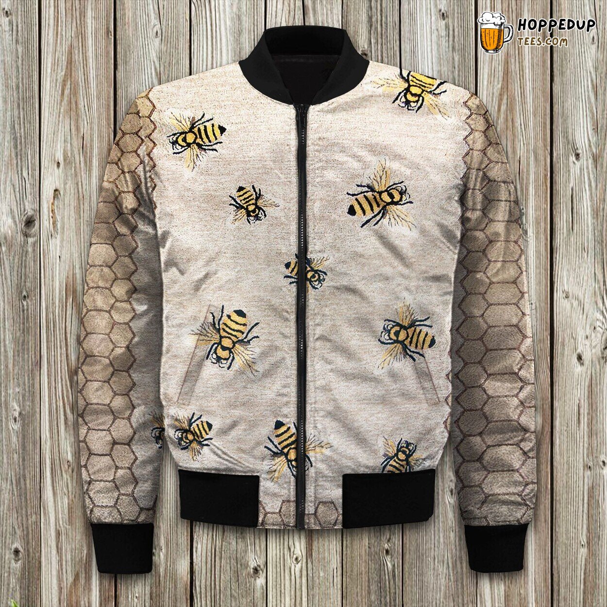 Buzzing Bee Print Winter Bomber Jacket Tailored Unique Elegance Precision