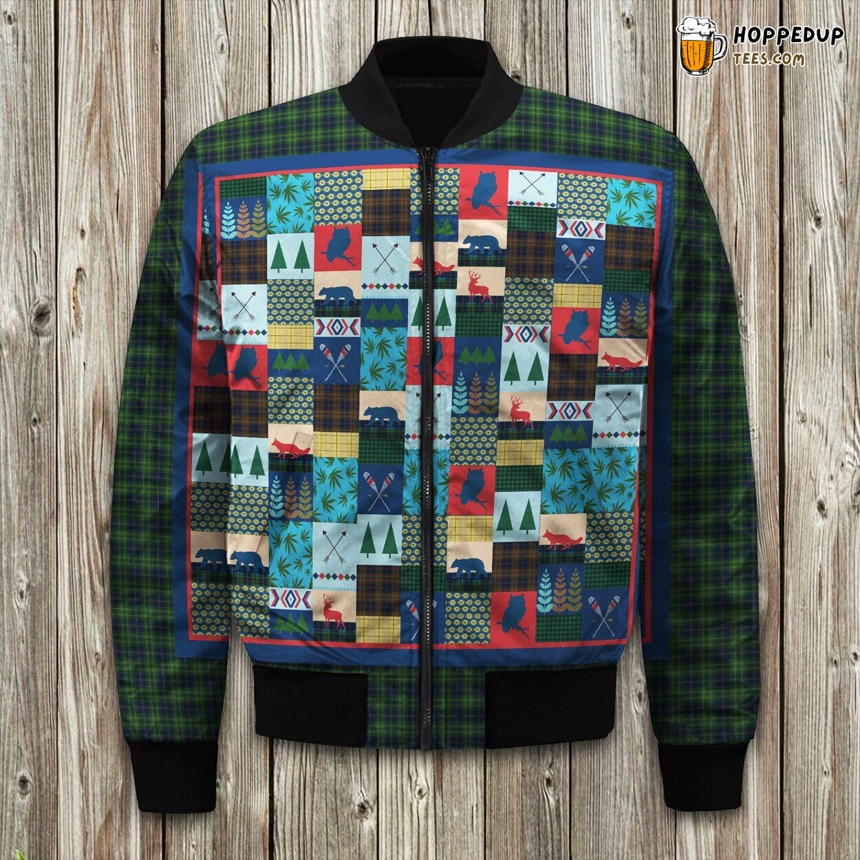 Cabin Bear Wilderness Winter Bomber Jacket Forest Adventure Style Touch