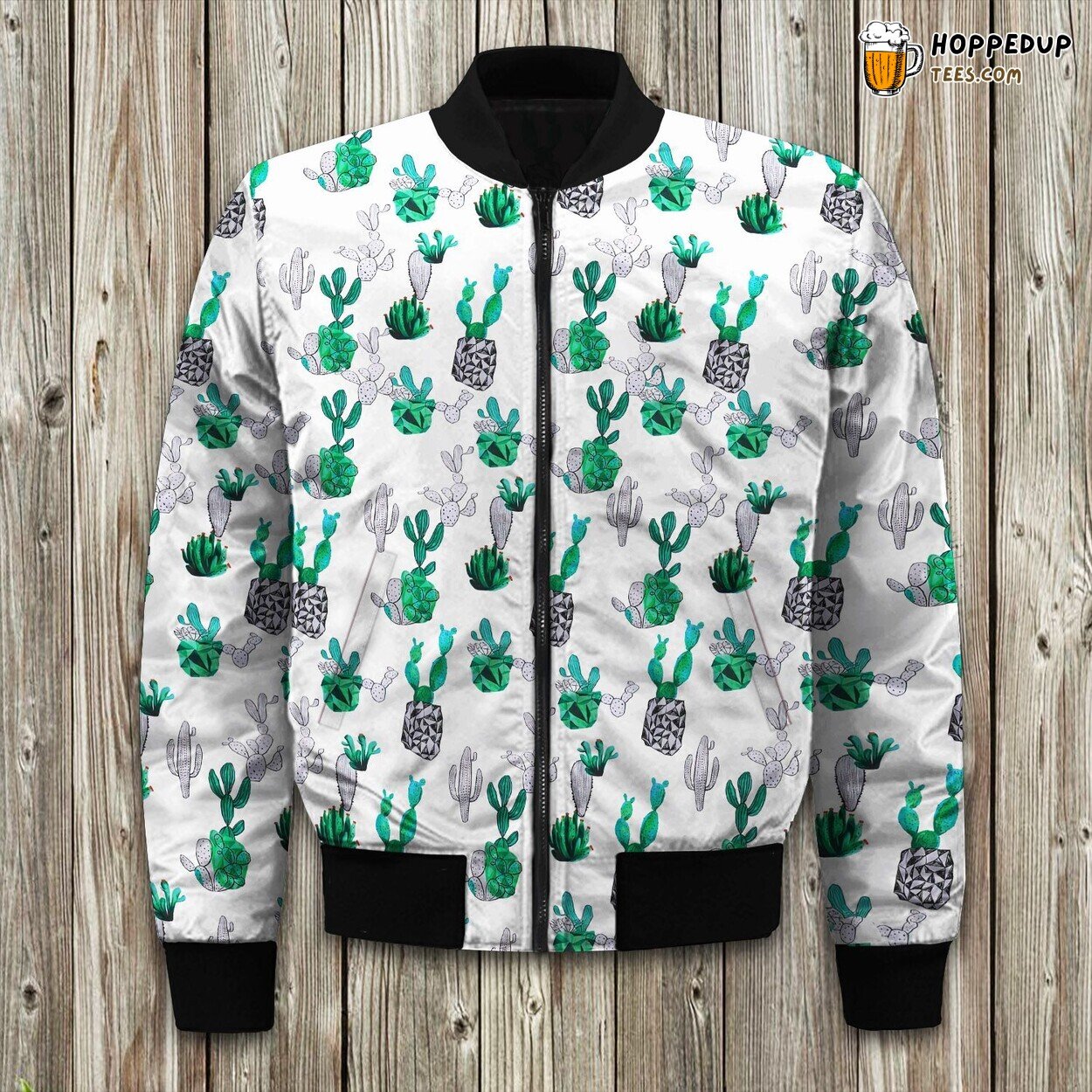 Cactus Imprint Winter Bomber Jacket Embrace Nature Stay Warm