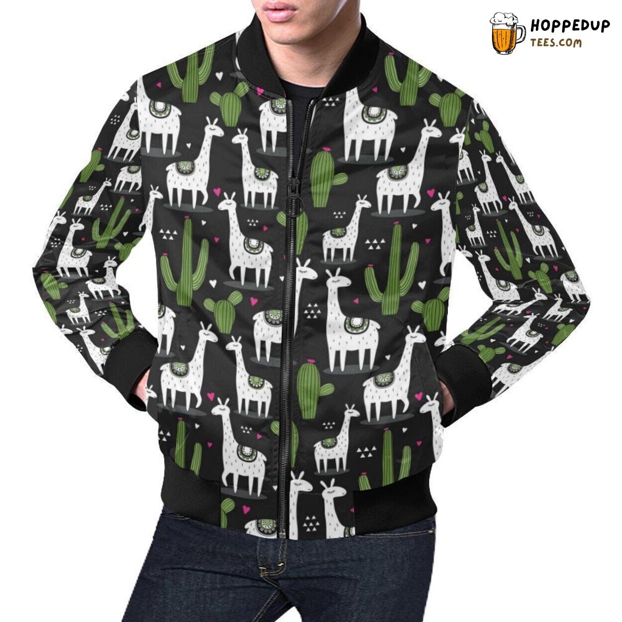 Cactus Llama Pattern Print Design Men’s Bomber Jacket Theme