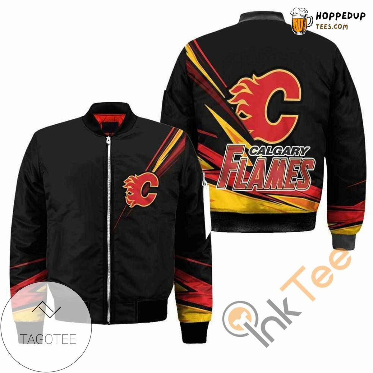 Calgary Flames NHL Dark Edition Sleek Black Bomber Jacket