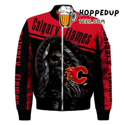 Calgary Flames NHL Intimidating Red Black Skull Bomber Jacket