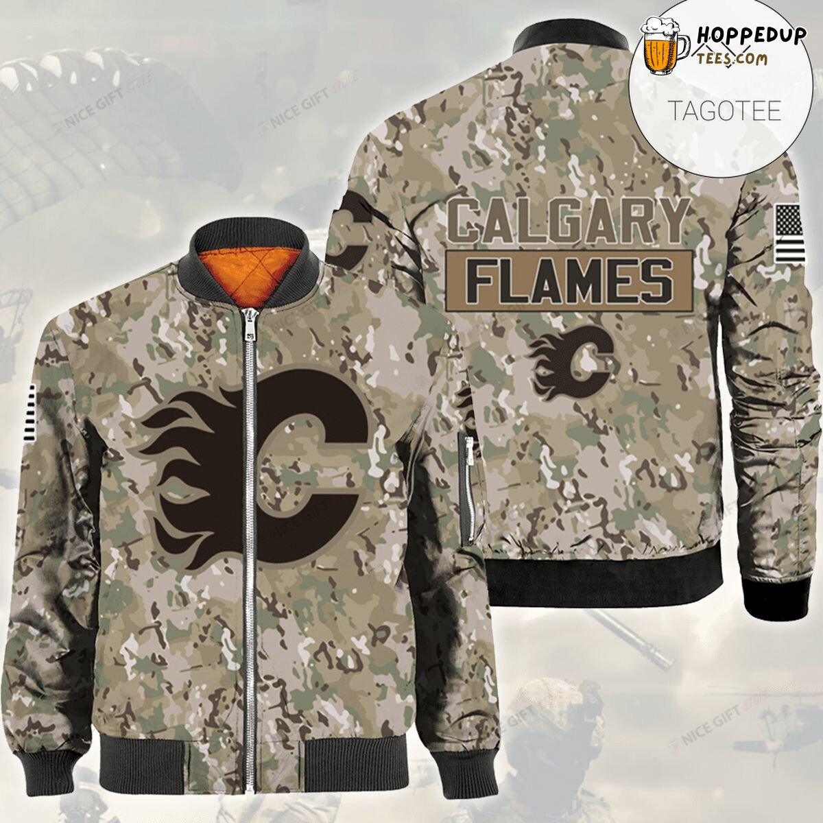 Calgary Flames NHL Stealth Camouflage Fan Tribute Bomber Jacket