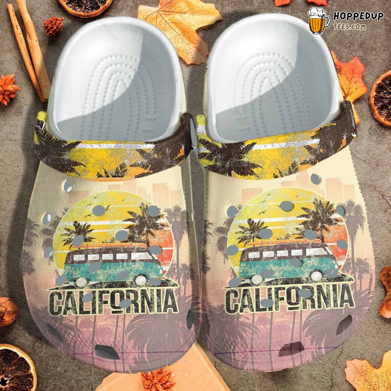 California Beach Summer Vintage Camping Bus Custom Comfortable Clogs