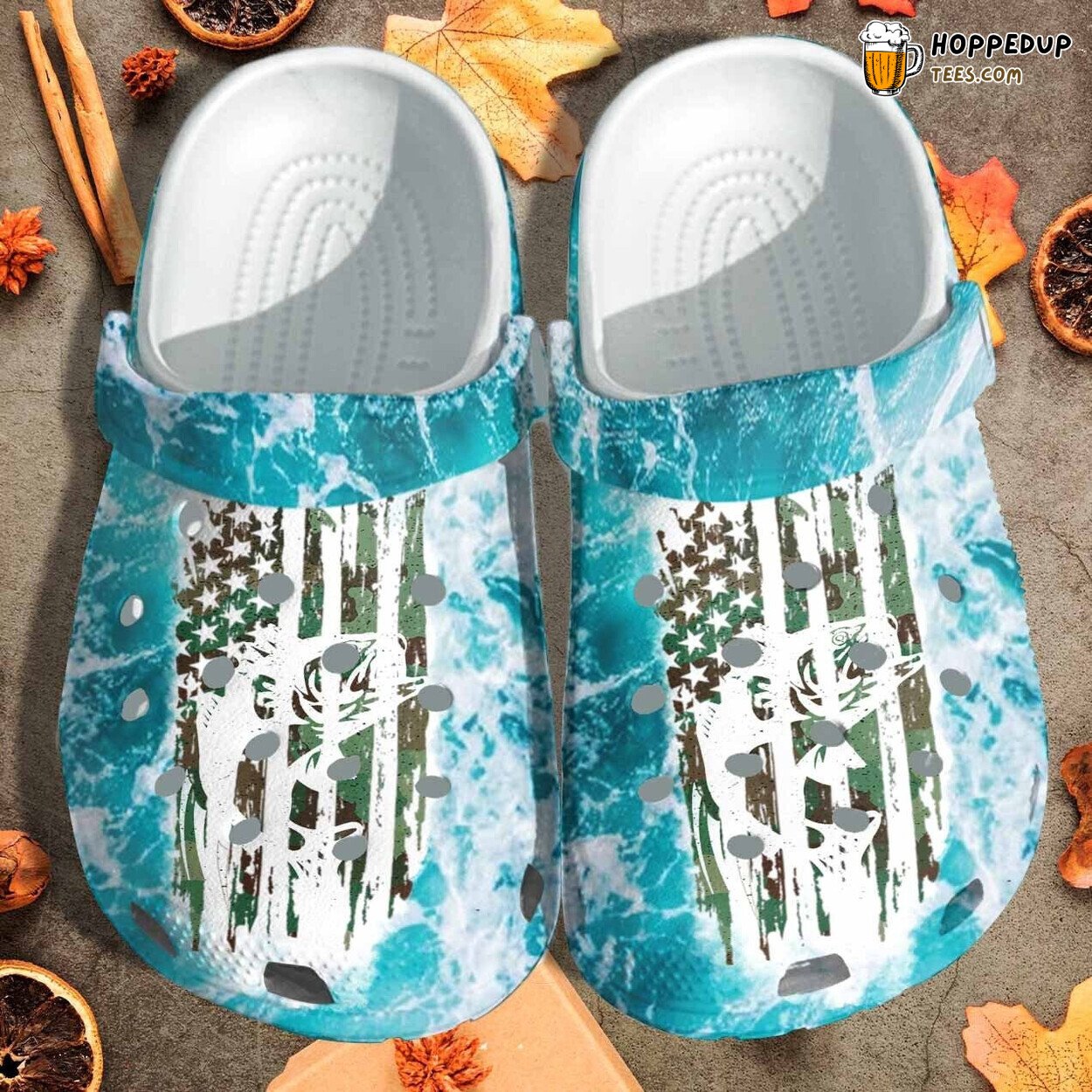 Camouflage American Flag Bass Fishing Custom Clogs Men Dad Grandpa