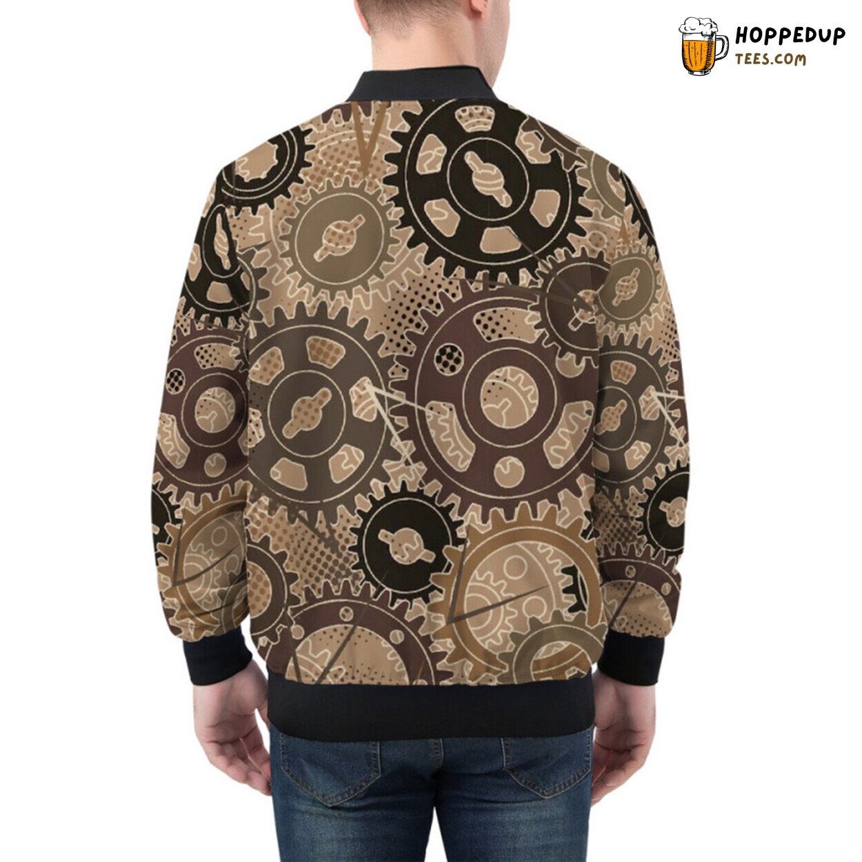 Camouflage Bomber Jacket Enhanced by Gears in Steampunk Style