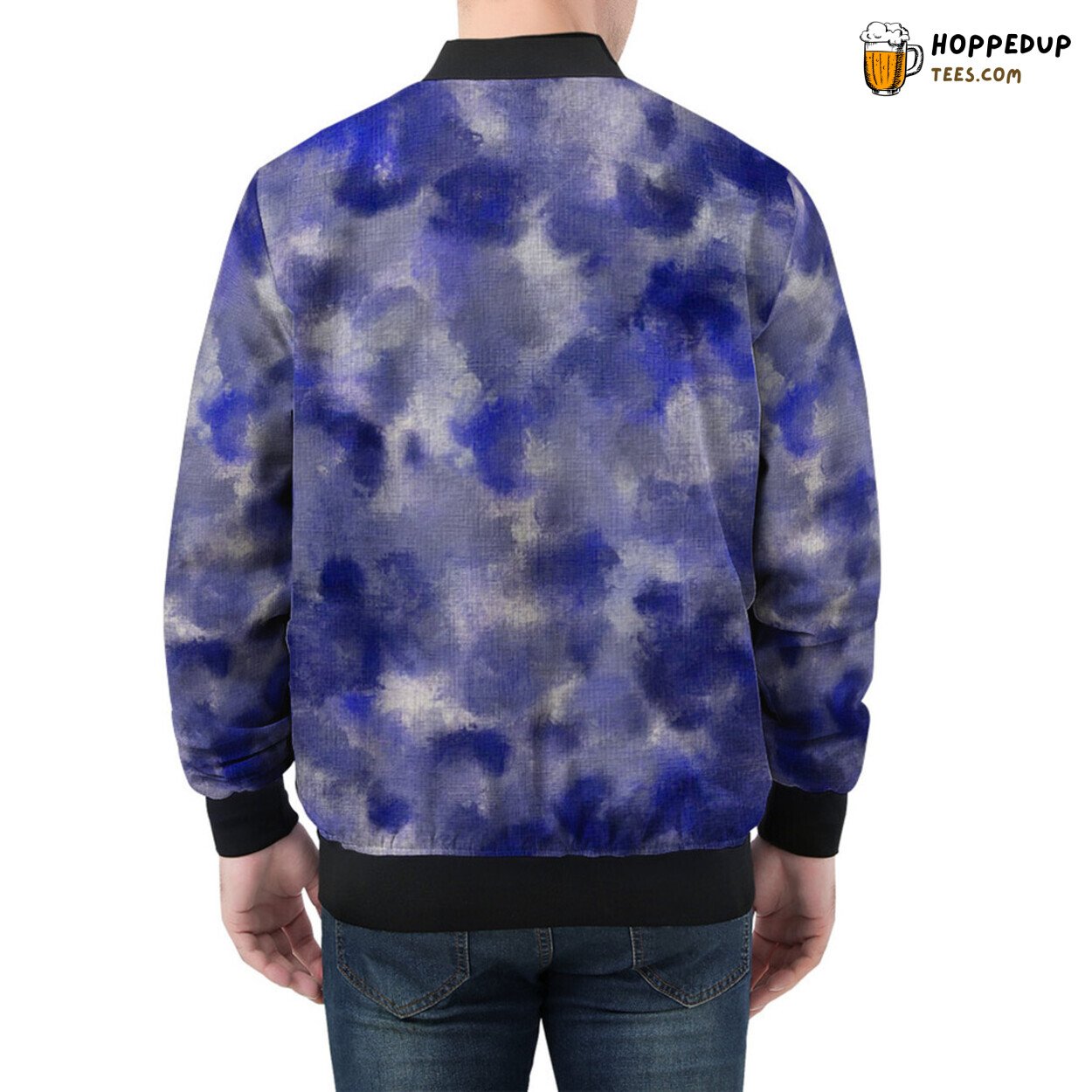 Camouflage Design in Shades of Blue Adorns Men’s Bomber Jacket