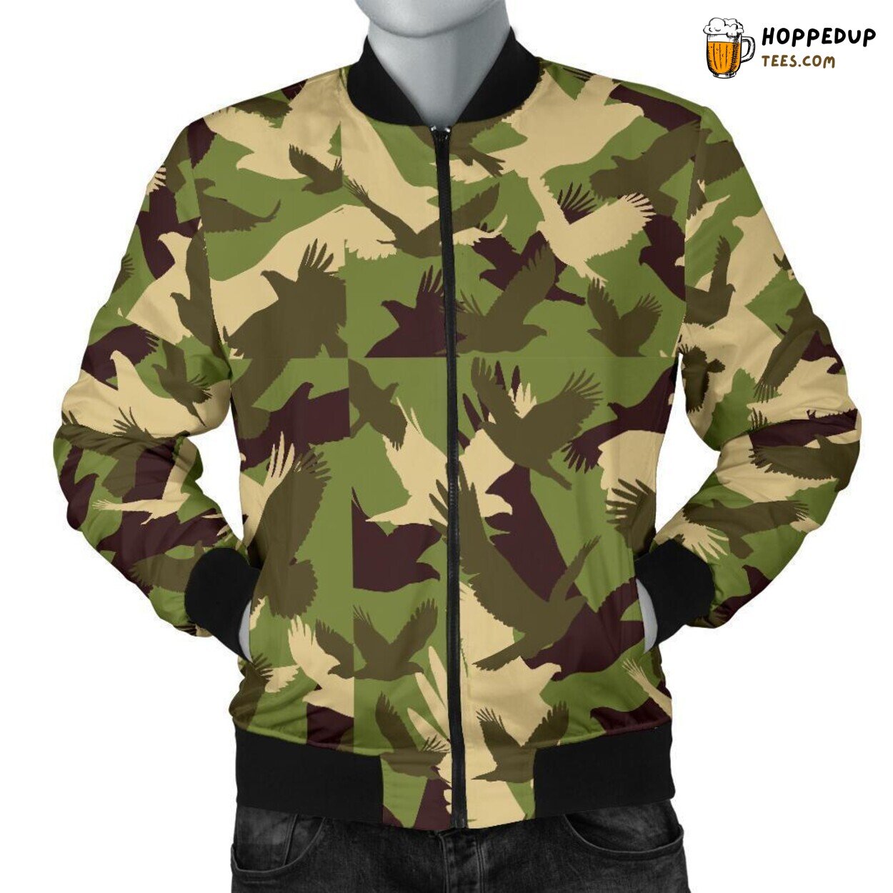 Camouflage Eagle Essence Men’s Bomber Jacket Unique Design Pattern Display