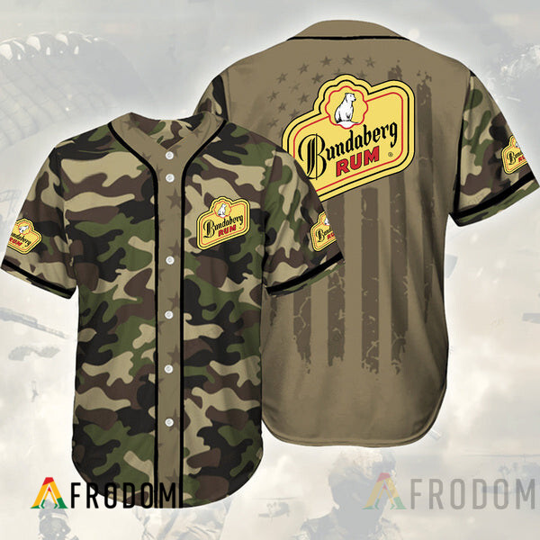 Camouflage Green Brown Bundaberg Rum Baseball Jersey HU