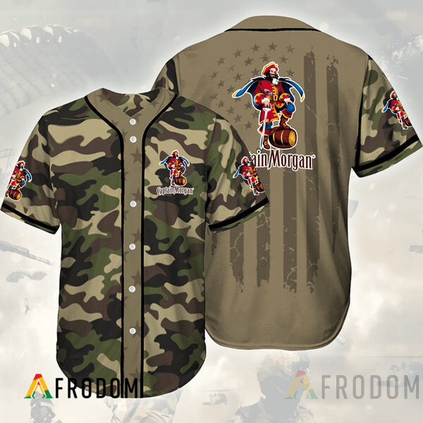 Camouflage Green Brown Captain Morgan Baseball Jersey HU