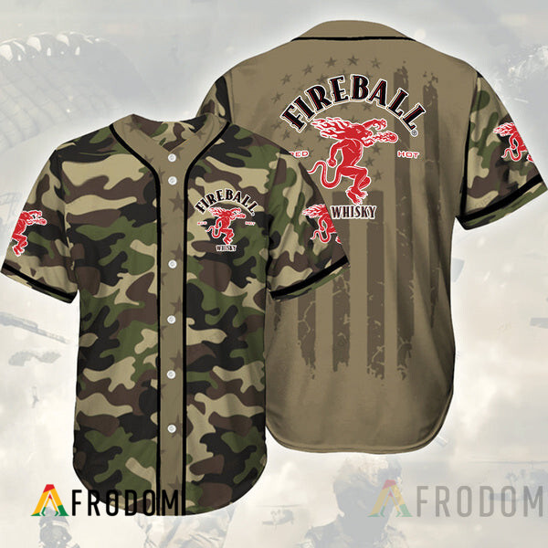 Camouflage Green Brown Fireball Cinnamon Whisky Baseball Jersey HU