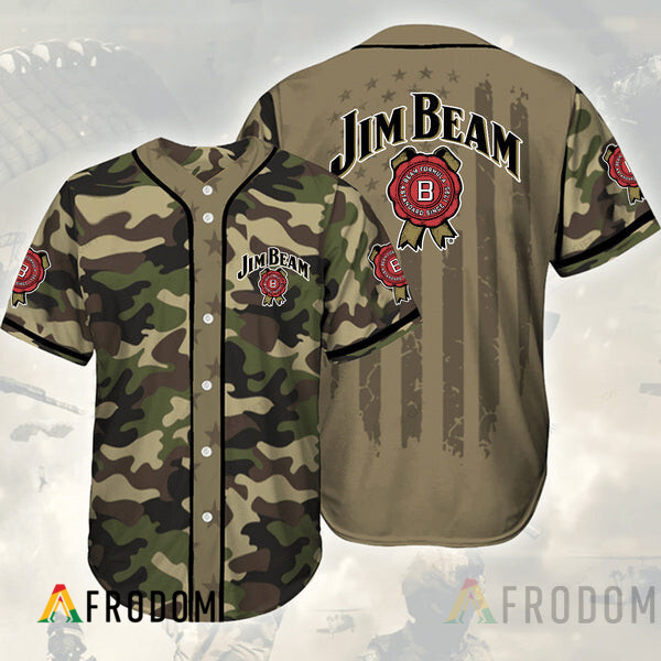 Camouflage Green Brown Jim Beam Baseball Jersey HU