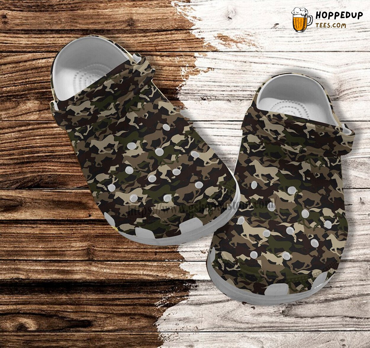 Camouflage Horse Croc Shoes Perfect Gift Men Father Day Army Theme Style