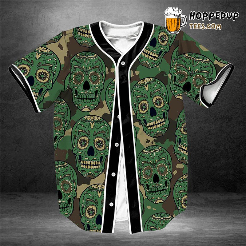 Camouflage Sugar Skull 3D Print Baseball Jersey Edgy Fashion