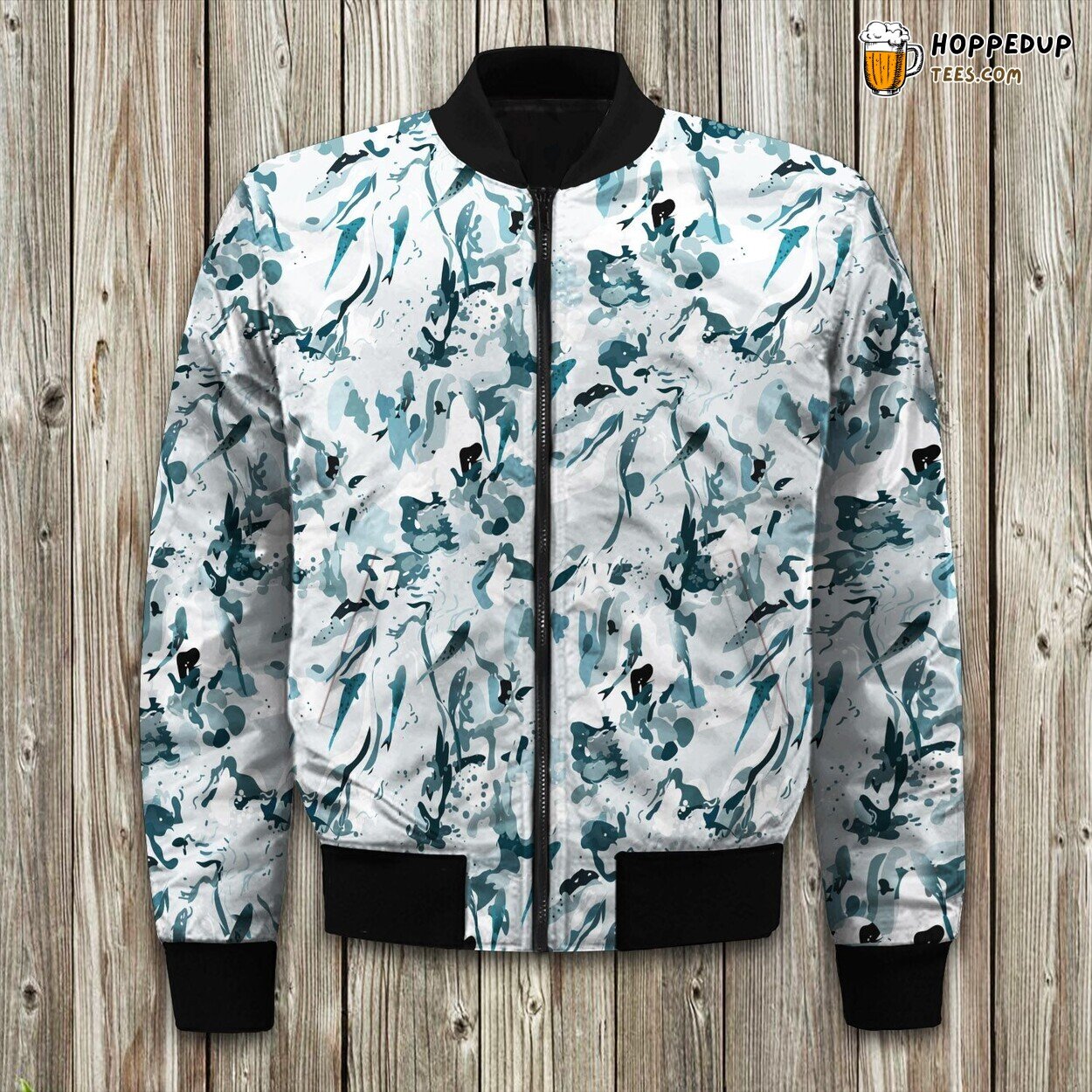 Camouflaged Lake Camo Design Winter Bomber Jacket Hunter’s Elegance Touch
