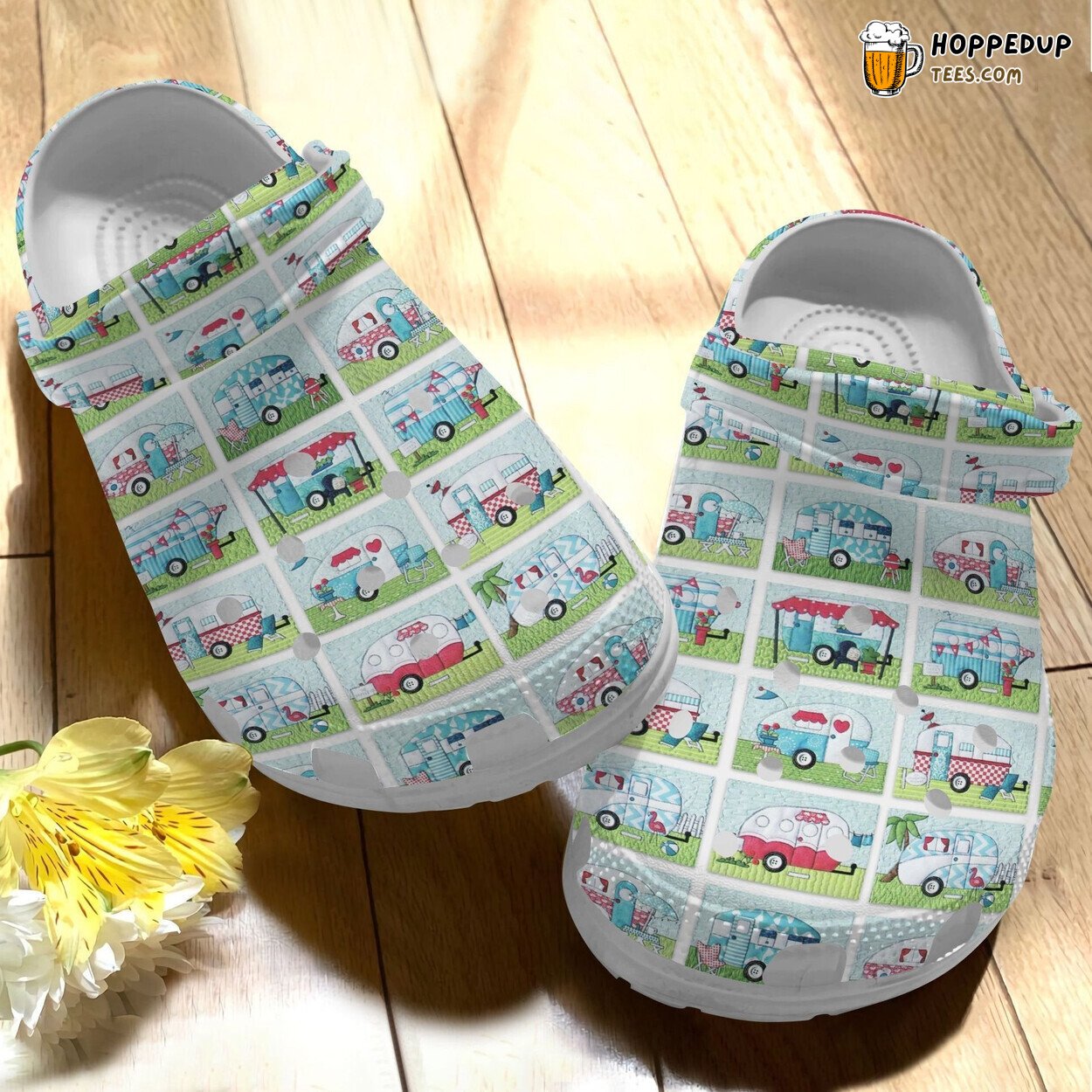 Camper Van Quilt Theme Lovely Camping Bus Gift Men Kids Clogs