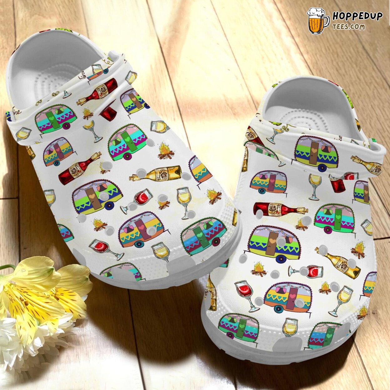 Camping And Wine My Favorite Themed Rubber Clog Shoes Comfy Outdoor Gift