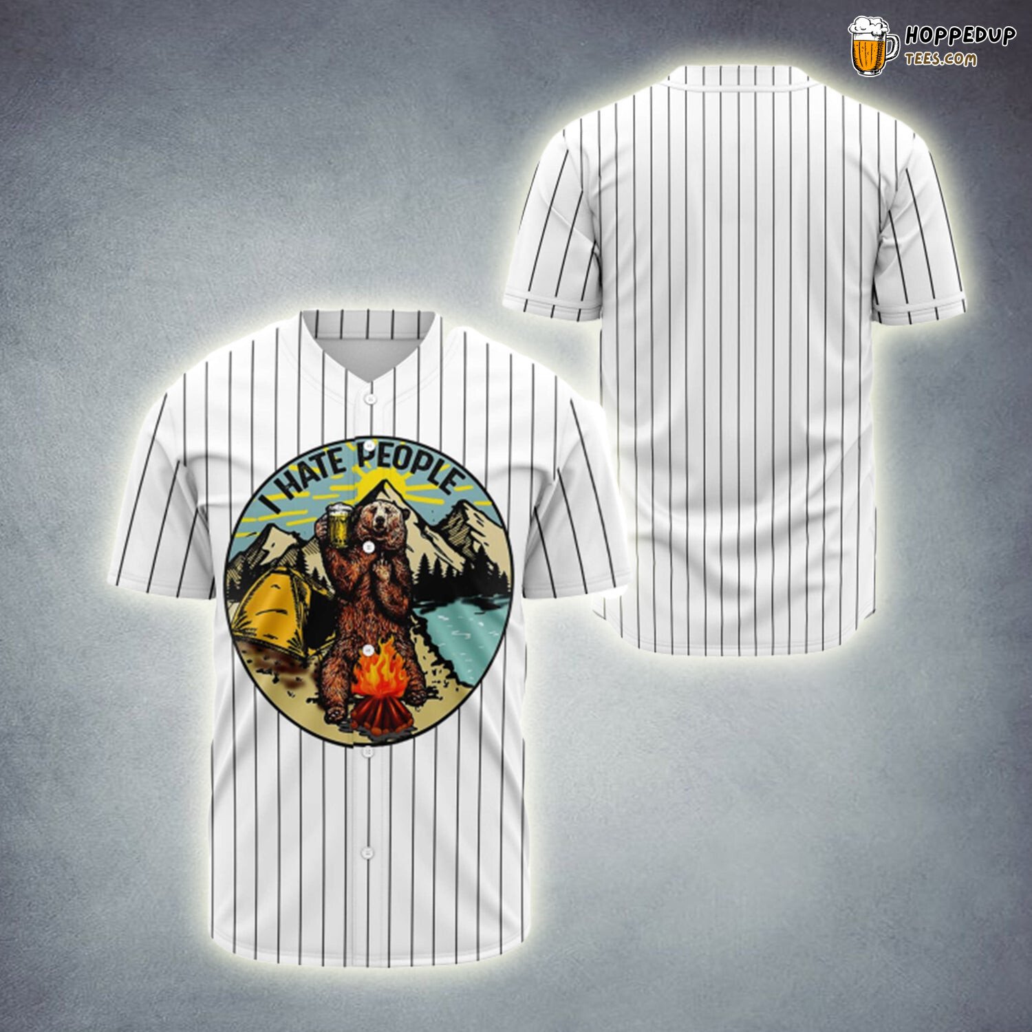 Camping Bear Campfires Baseball Tee Jersey Shirt Printed 3D