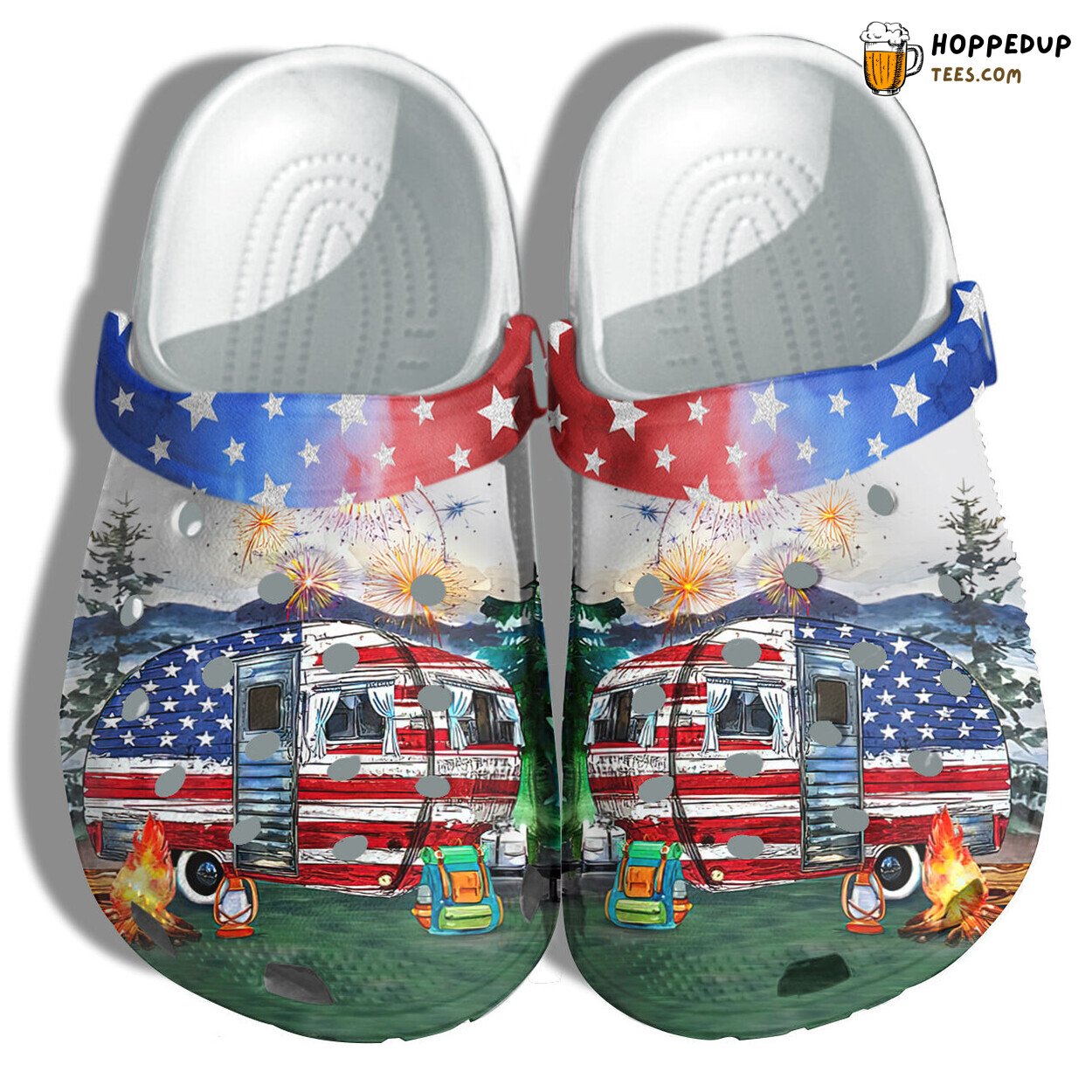 Camping Bus New Year America Flag Shoes Women Forest 4th July Theme Gift