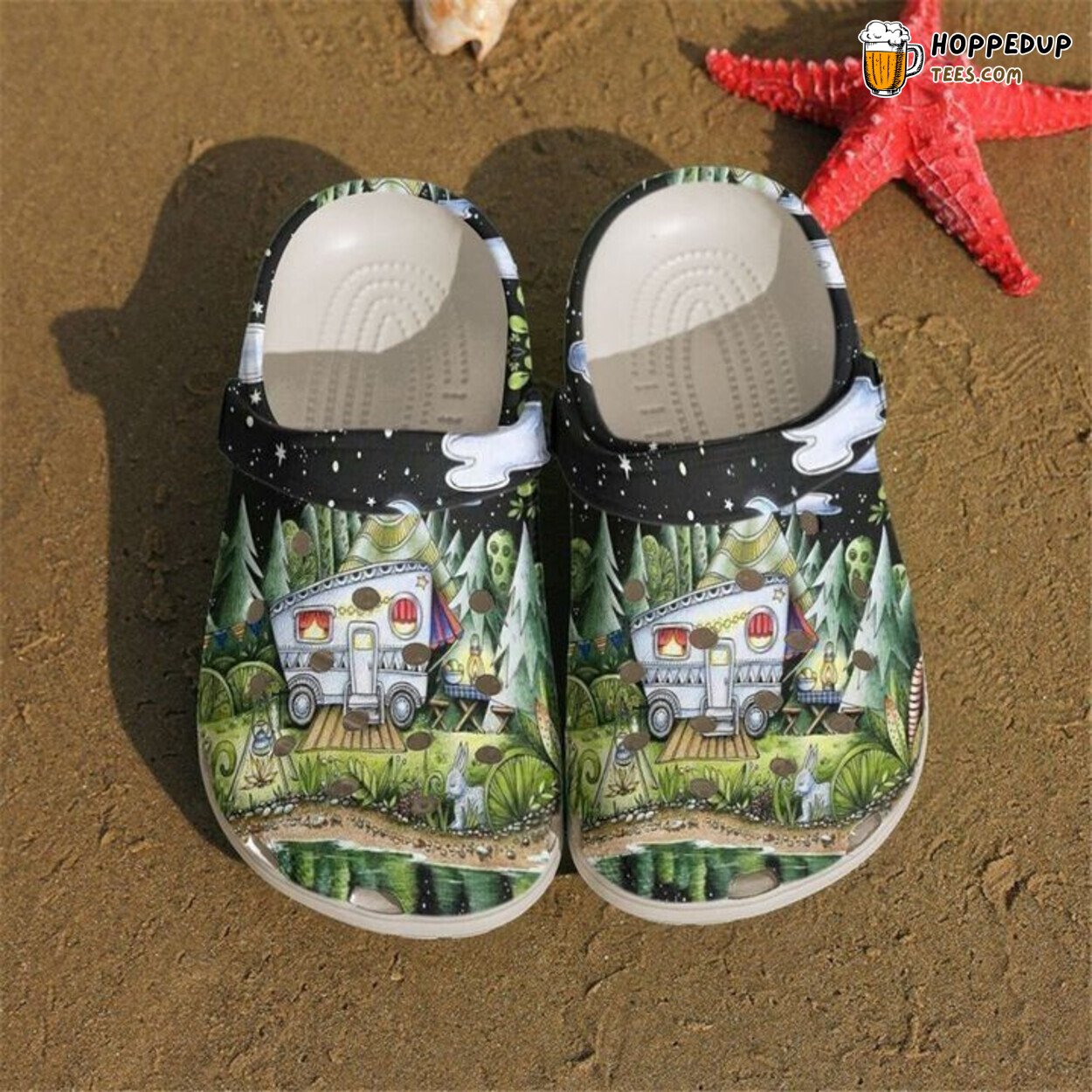 Camping Camper In Night Theme Classic Comfortable Clogs Shoes Unique Design