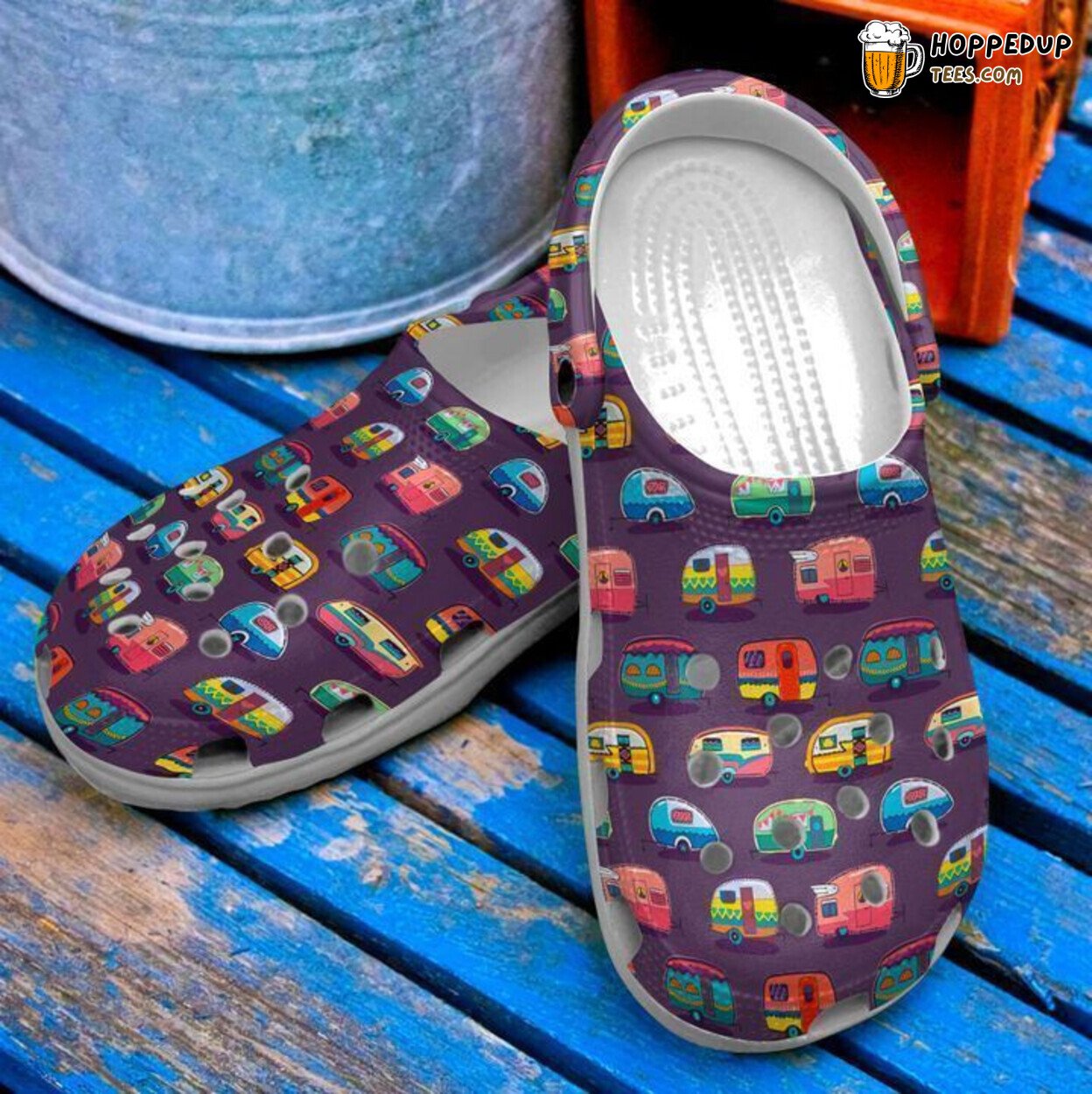 Camping Camper Pattern Theme Comfortable Clogs Outdoor Adventure Shoes