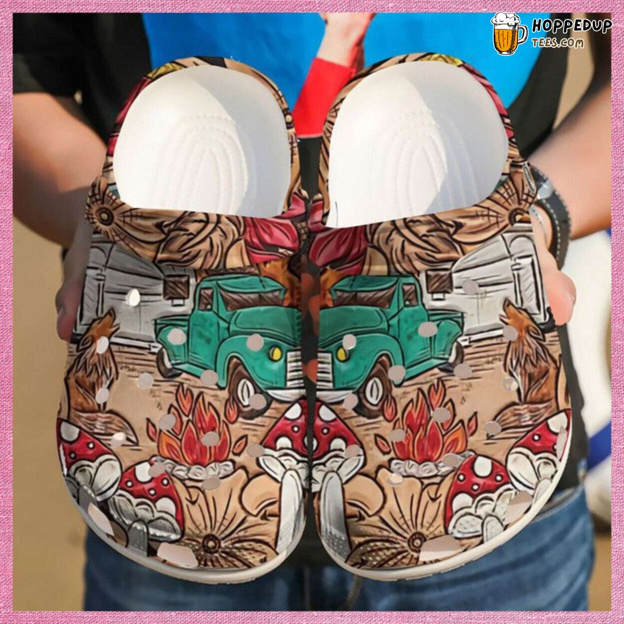 Camping Caravan Themed Rubber Clog Shoes Comfy Footwear for Outdoor Lovers