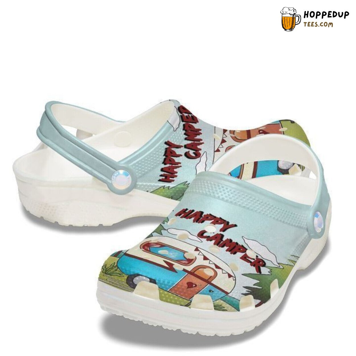 Camping Happy Camper Themed Classic Comfortable Clogs Shoes Outdoor Style