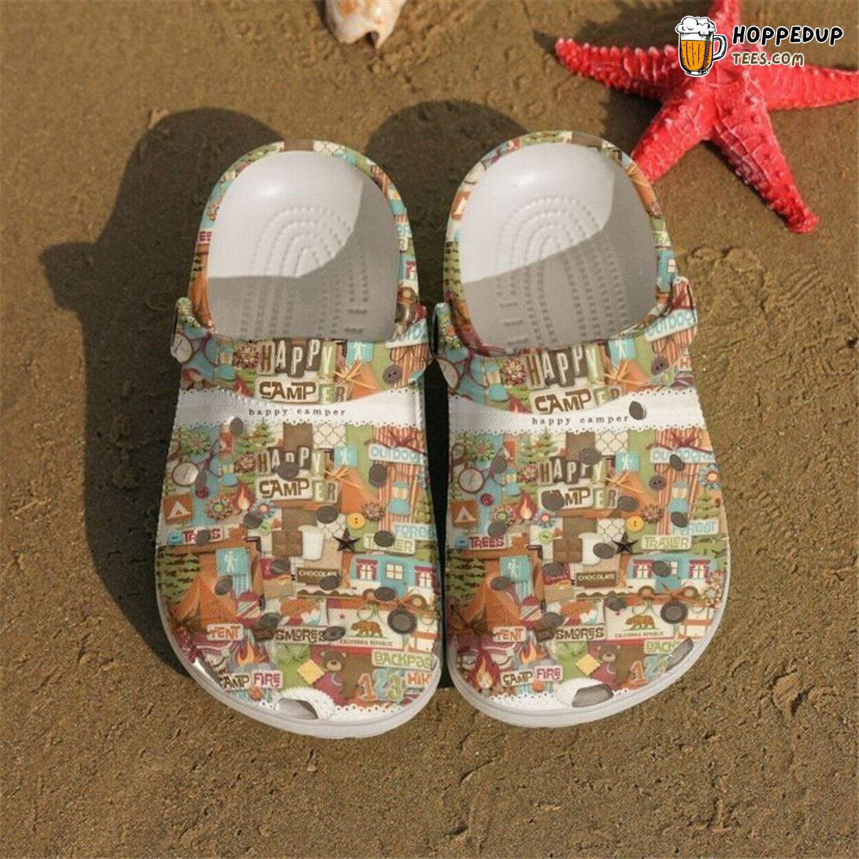 Camping Happy Camper Themed Comfortable Clog Shoes Unique Outdoor Inspired