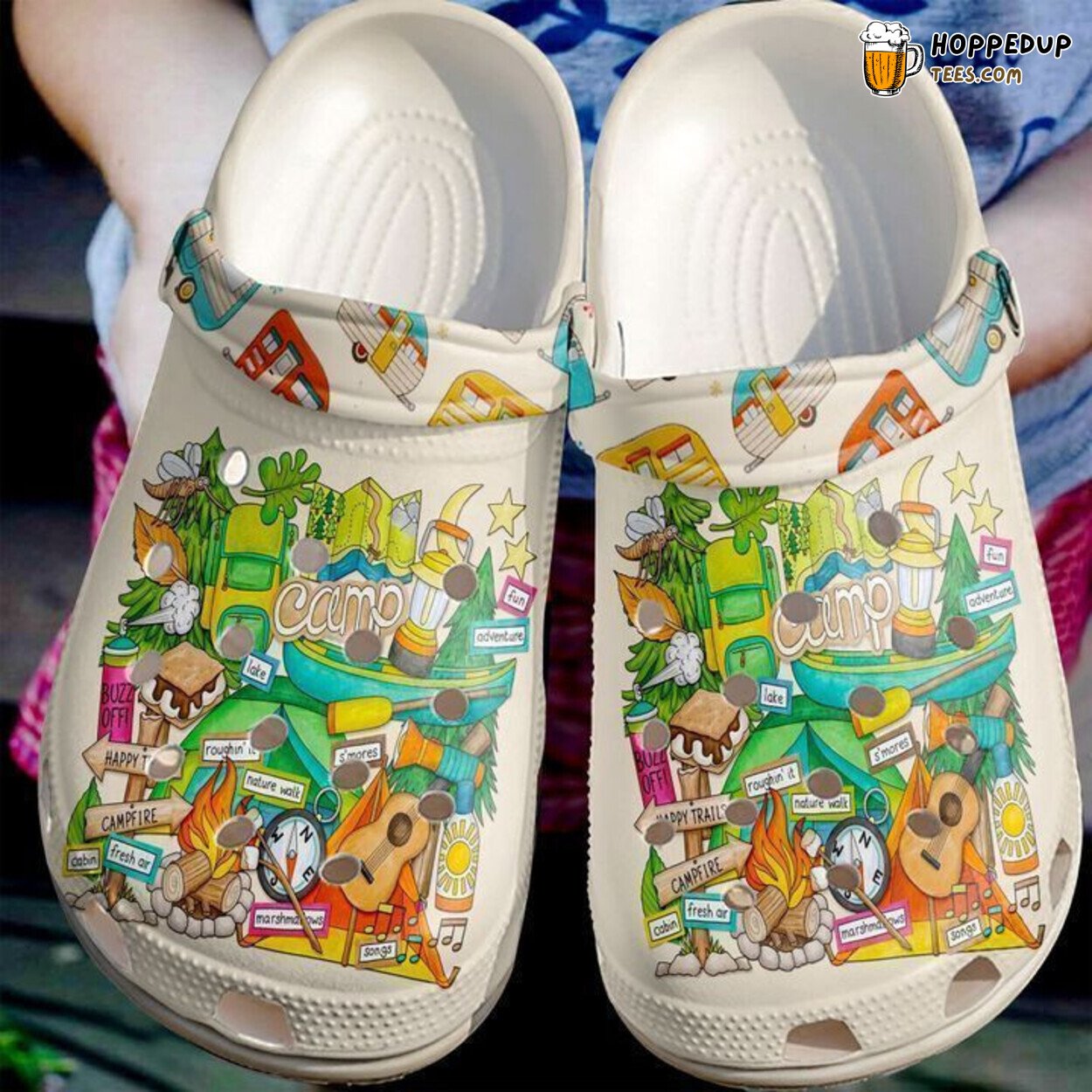 Camping Happy Campfire Themed Comfortable Unique Clog Shoes Design