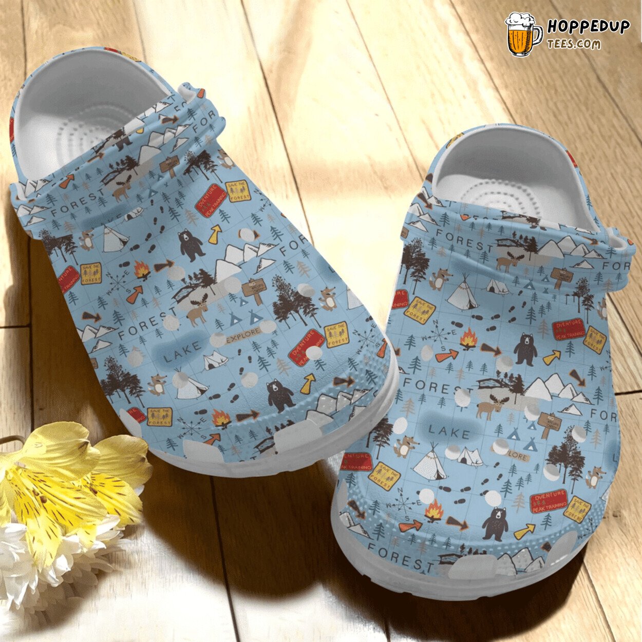 Camping Map Forest Lake Explore Lover Gift Rubber Comfortable Clogs