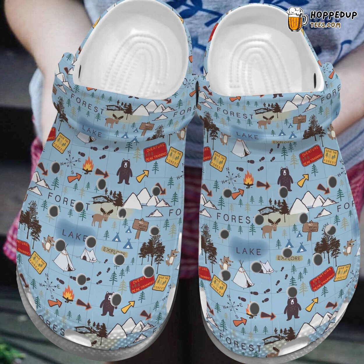 Camping Map Forest Lake Explore Theme Clog Shoes Gift For Boys Girls