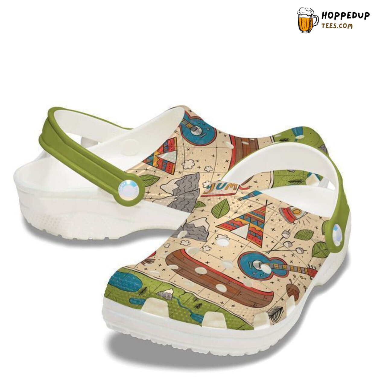 Camping Map Theme Comfortable Clogs Outdoor Adventure Inspired Footwear
