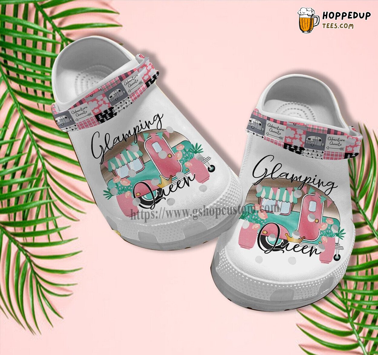 Camping Queen Cute Pinky Bus Themed Comfortable Croc Shoes Gift