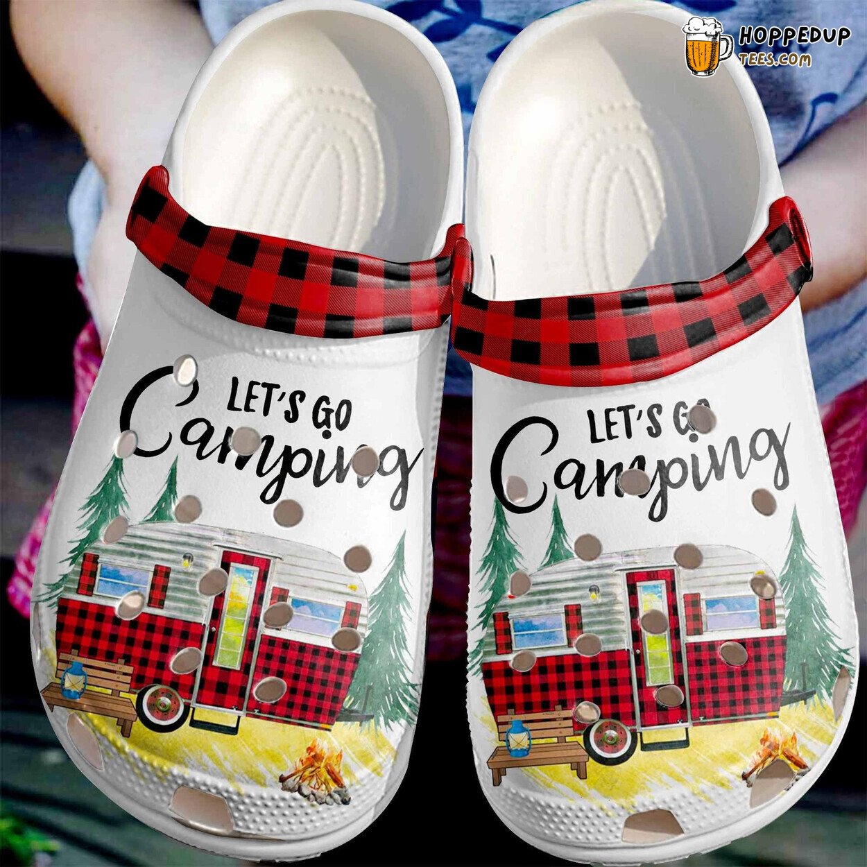 Camping Red Gingham Lets Go Custom Birthday Gift Outdoor Clogs Shoes