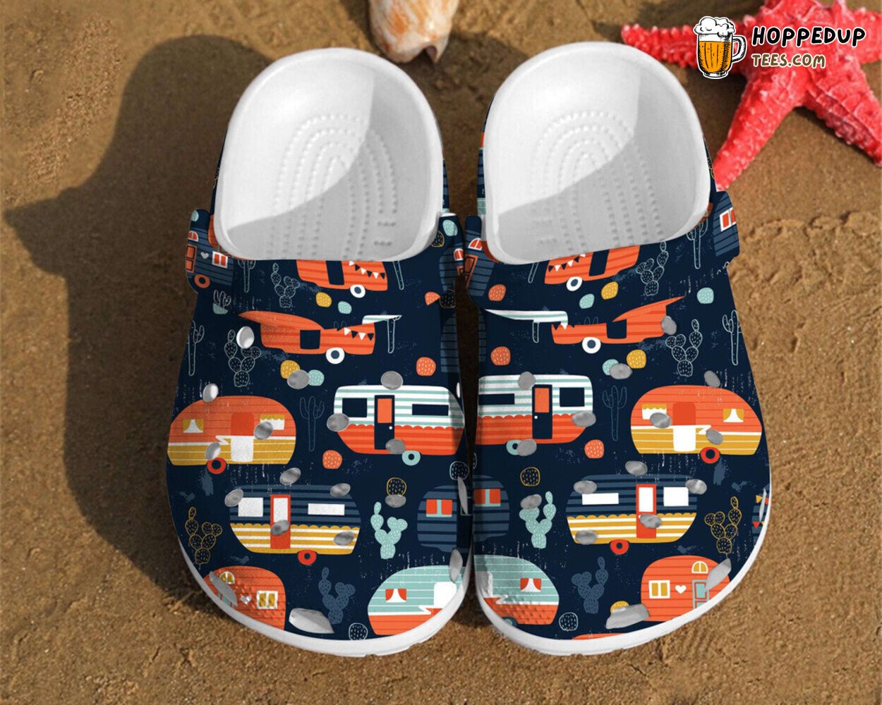 Camping Trailer Pattern Summer Happy Camper Best Rubber Clog Shoes Comfy