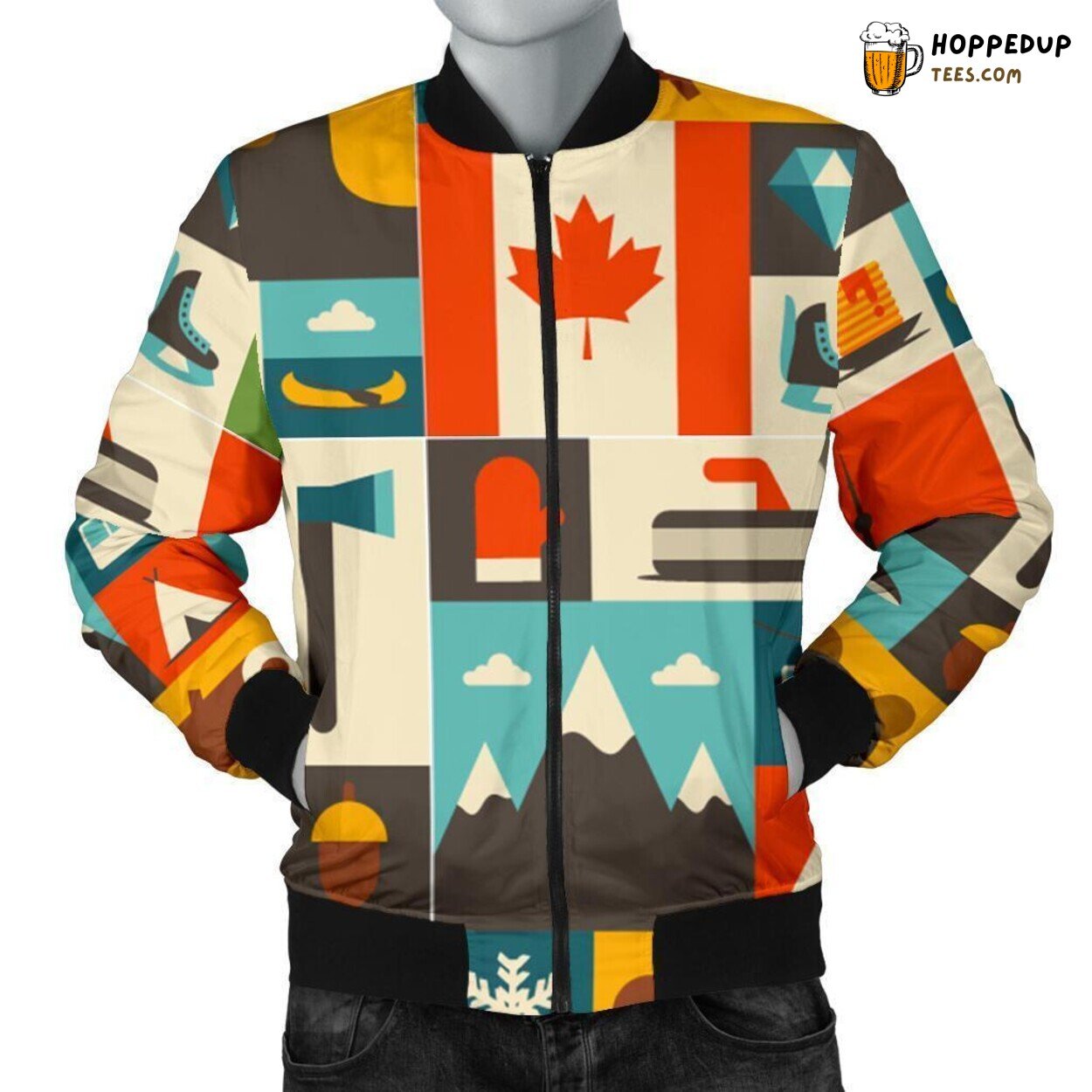 Canadian Essence Tribute Men’s Bomber Jacket Unique Pattern Design Display