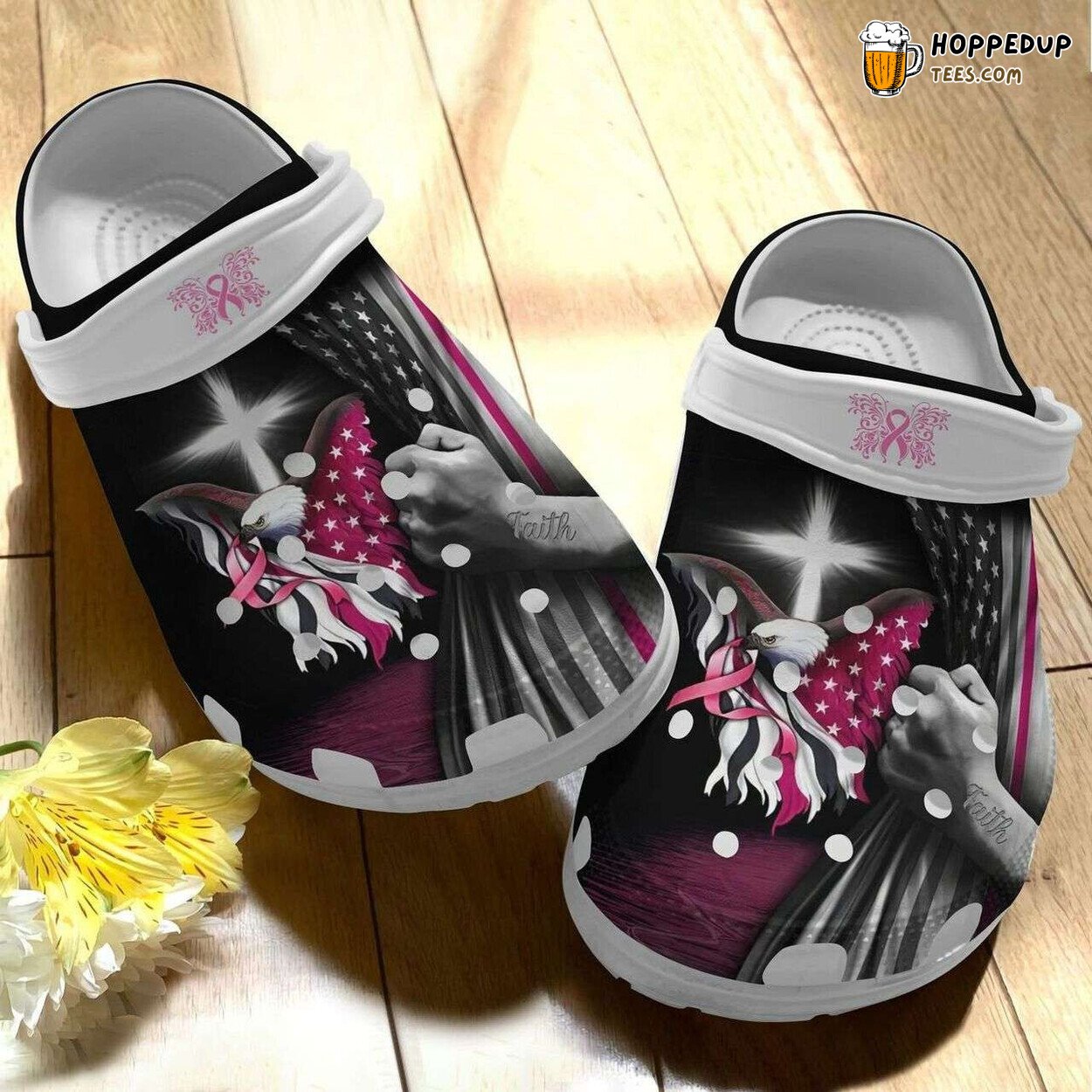 Cancer Awareness Eagle USA Flag 4th July Comfortable Clogs Shoes
