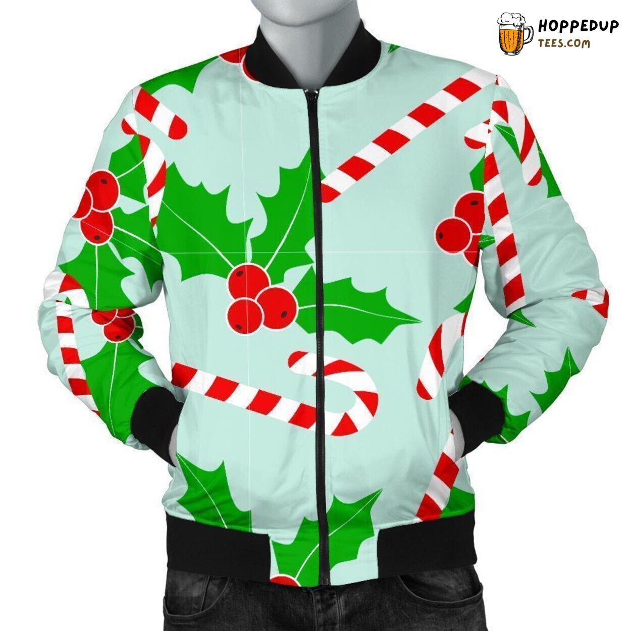 Candy Cane Christmas Delight Men’s Bomber Jacket Unique Pattern Essence