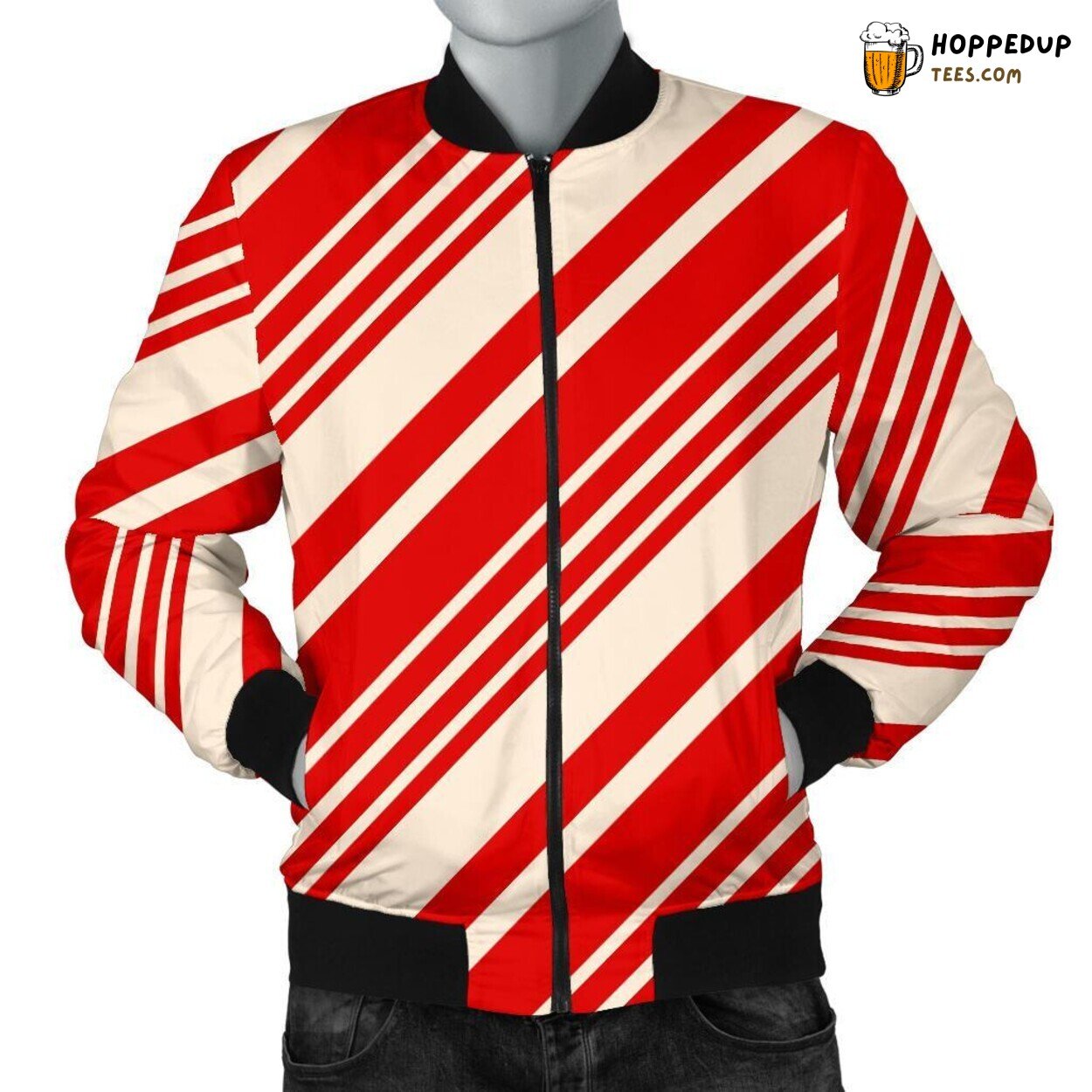 Candy Cane Holiday Delight Men’s Bomber Jacket Festive Sweet Design Tribute