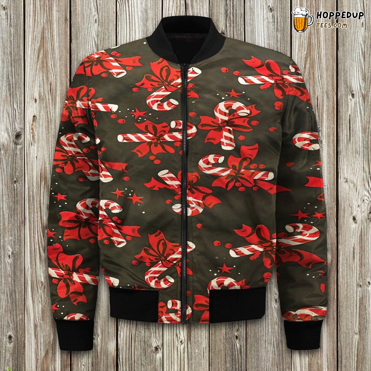 Candy Cane Sweet Stripe Winter Bomber Jacket Festive Delight