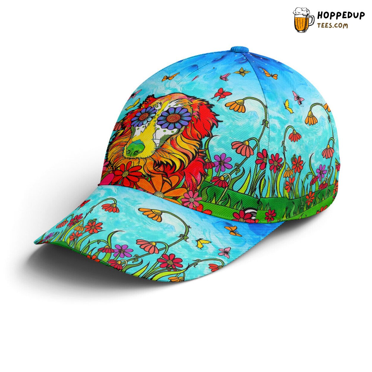 Canine Art Australian Shepherd Flowers Butterfly Unique Baseball Cap