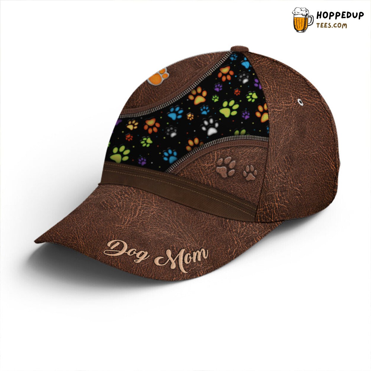 Canine Bond Dog Mom Pawn Print Leather Unique Design Statement Cap