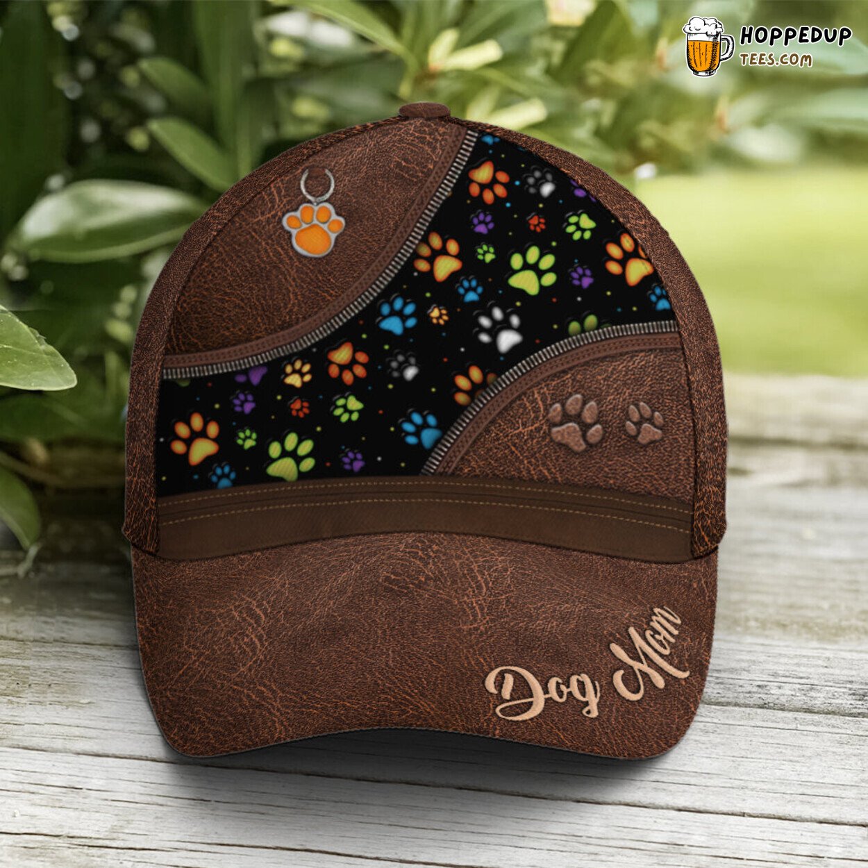 Canine Bond Dog Mom Pawn Print Leather Unique Design Statement Cap