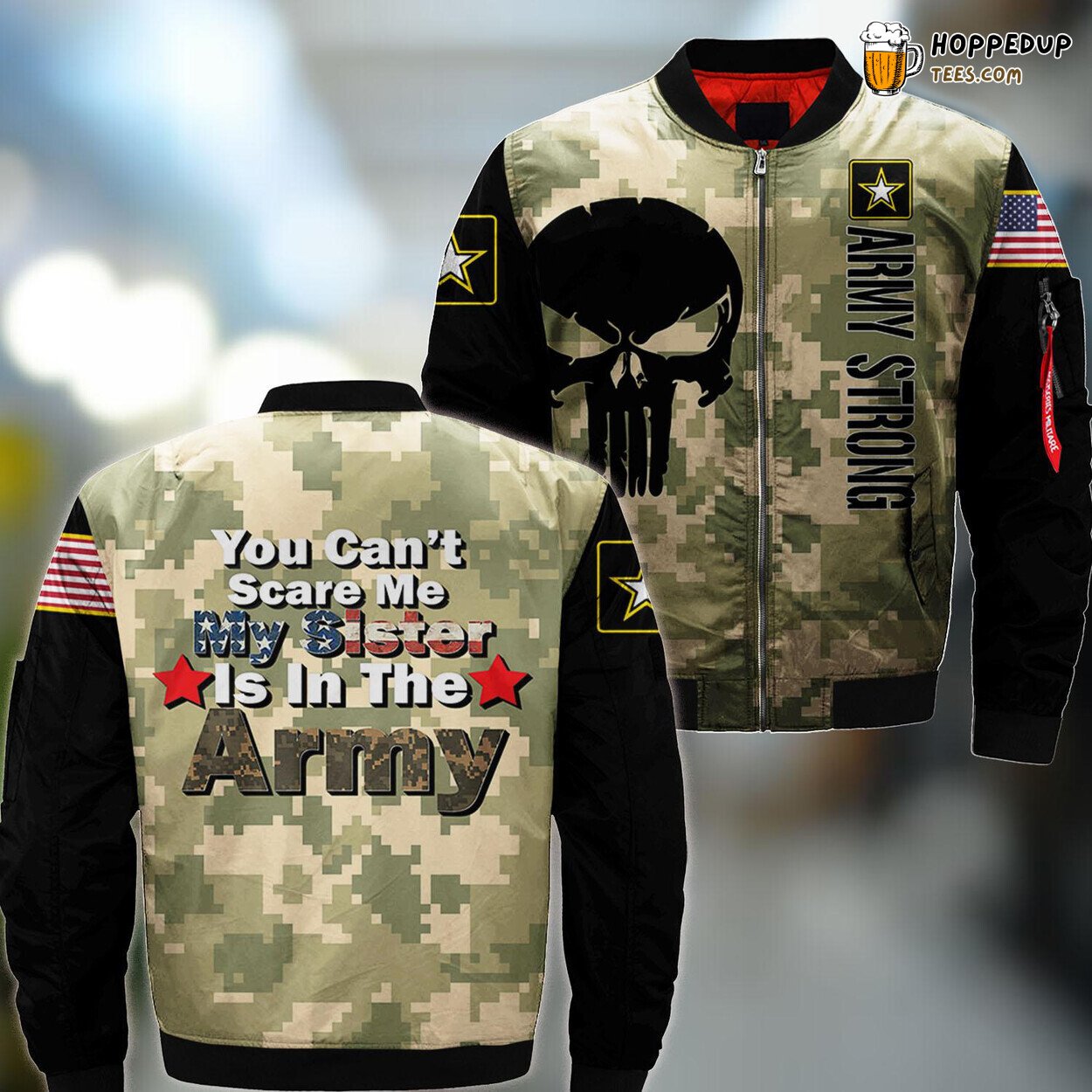 Cant Scare Me Sister In Army PA National Gaurd Country Bomber Jacket