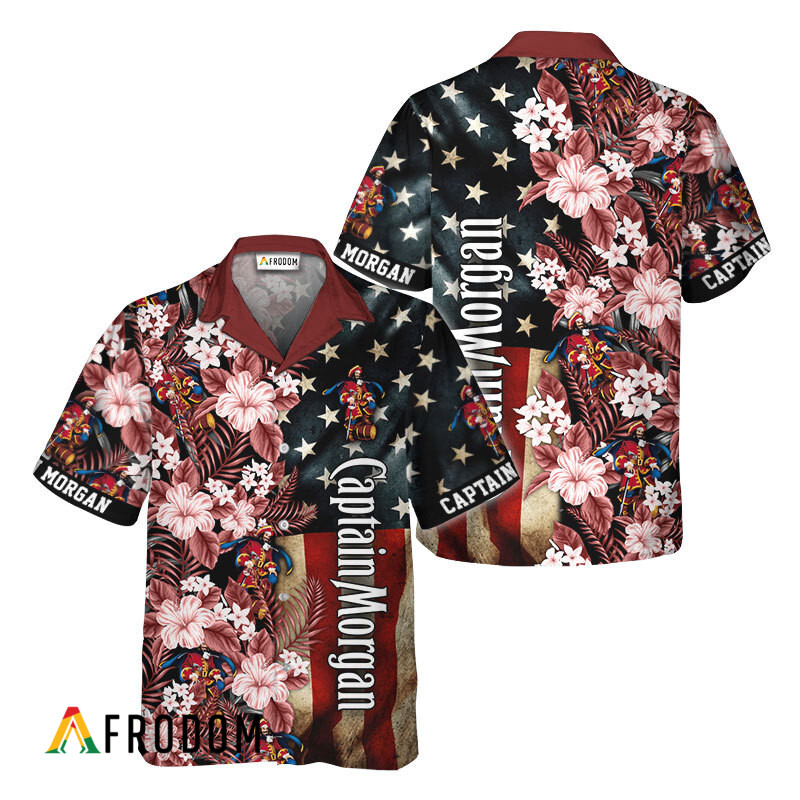 Captain Morgan American Flag Tropical Flower Hawaiian Shirt HU