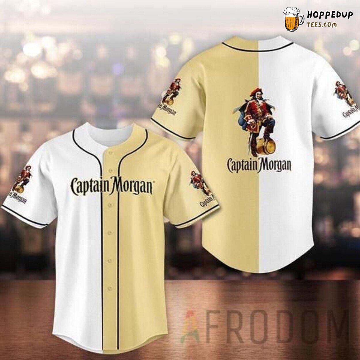 Captain Morgan Beige White Unisex Baseball Jersey Rum Advertising