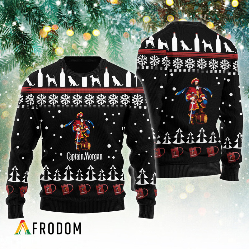Captain Morgan Puppy Snowflake Pattern Christmas Ugly Sweater HU