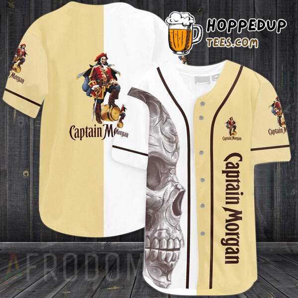 Captain Morgan Skull Vintage Themed Baseball Jersey Distinctive Design Look