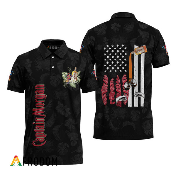 Captain Morgan Us Flag Black Hawaiian Polo Shirt HU